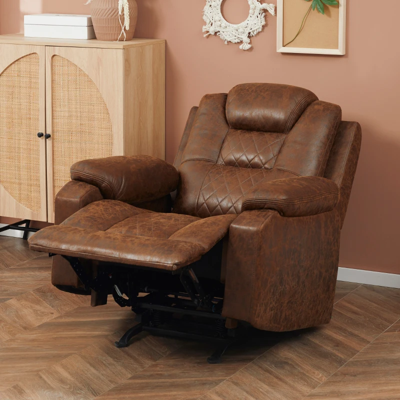 HOMCOM Overstuffed Manual Recliner Chair with Thick Sponge Padded Headrest and Armrest, Rocking Function, for Living Room, Brown