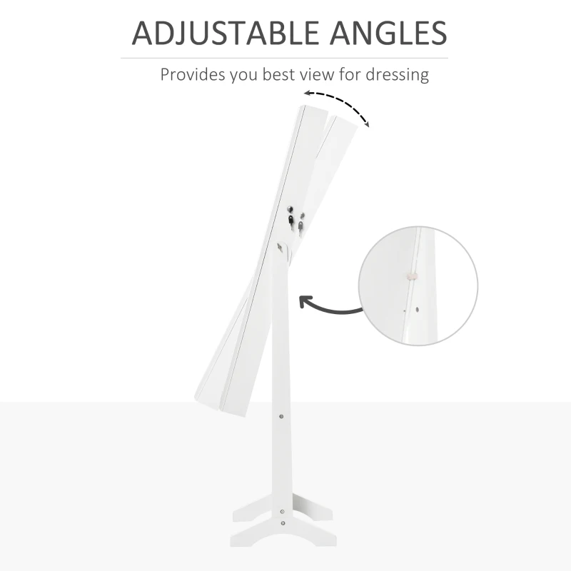 HOMCOM Floor Standing Jewelry Cabinet, Lockable Jewelry Organizer with Full-Length Mirror, and 3 Adjustable Angles, White