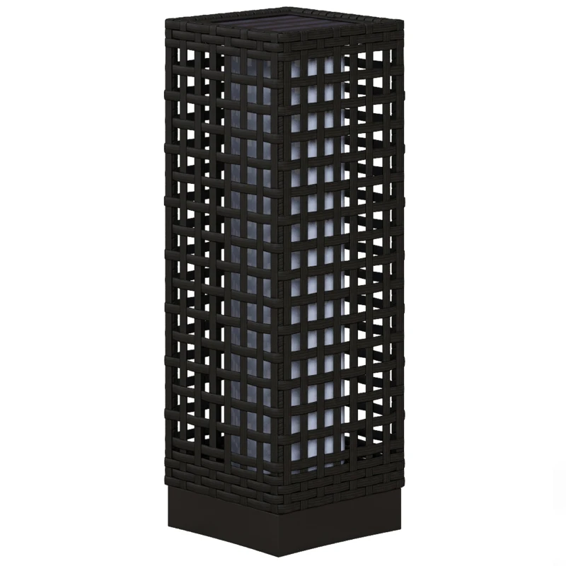 Outsunny Wicker Solar Outdoor Lamp, Decorative Floor Lamp with Auto On/Off LED Lights, IP44 for Patio, Porch, Pathway, Black
