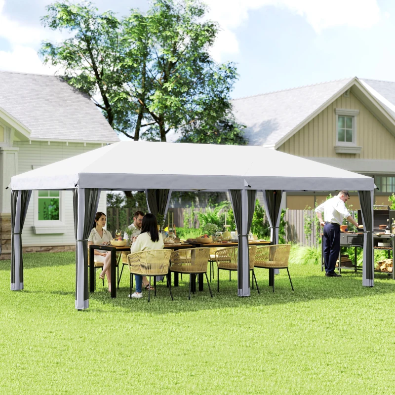 Outsunny 10' x 20' Pop Up Canopy Tent with Netting, Heavy Duty Instant Sun Shelter, Large Tents for Parties with Carry Bag for Outdoor, Garden, Patio, Cream White