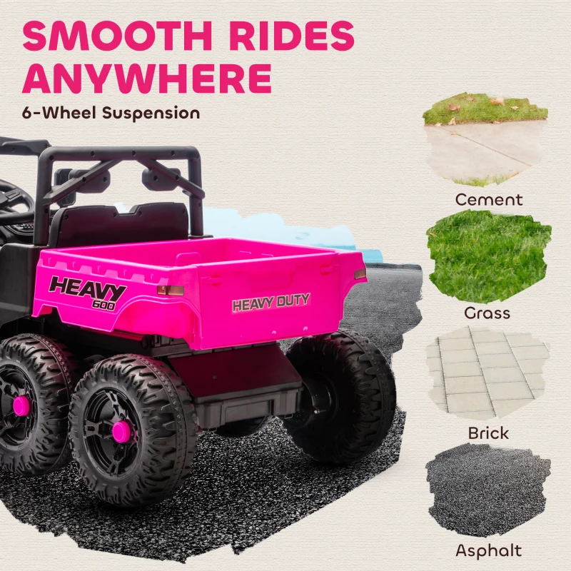 Qaba 24V 4WD Kids Ride On Car with 6 Wheels Electric Ride On Car with Dump Bed, Remote for 3-6 Years, Pink