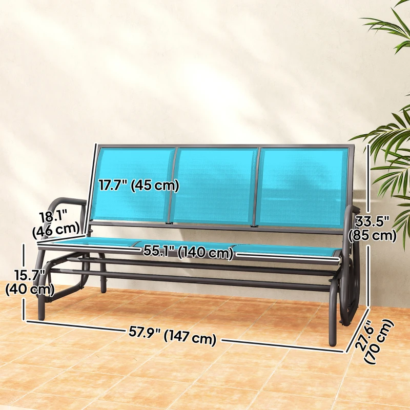 Outsunny 3-Seat Outdoor Glider Chair, Patio Rocking Chair, Steel Frame, Sling Fabric Seat for Garden, Backyard, Lawn, Blue