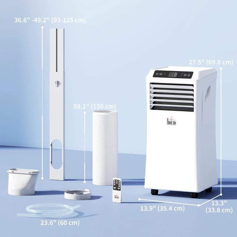 HOMCOM 10,000BTU Mobile Portable Air Conditioner with Cooling, Dehumidifier, 2 Speed Fans, 24-Hour Timer for Bedroom, White