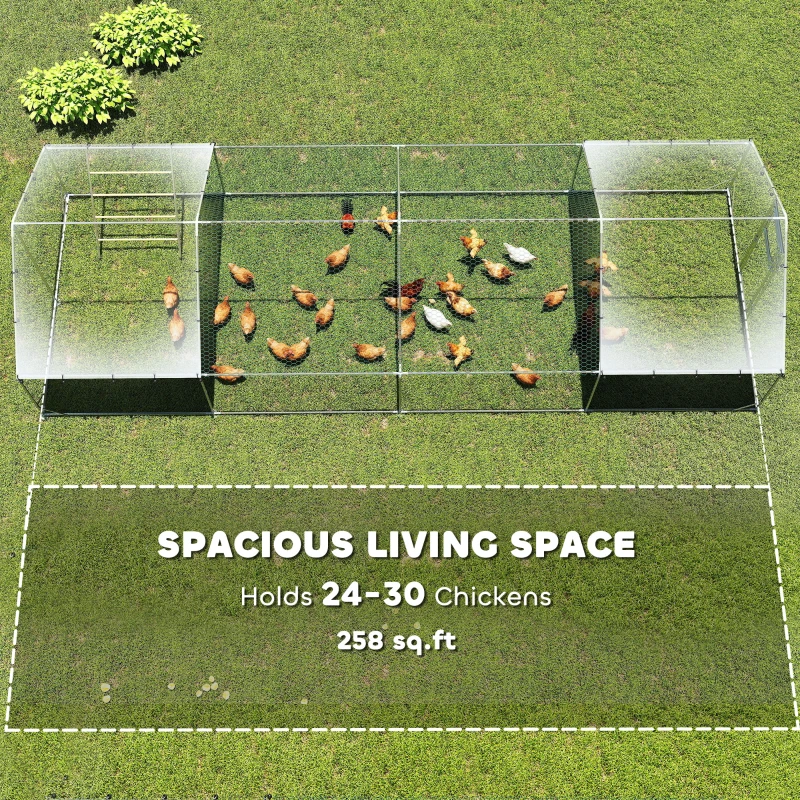 PawHut Large Metal Chicken Run with Waterproof & UV-Resistant Cover, Feeding Door, Hanging Feeder, Perch, for 24-30 Chickens