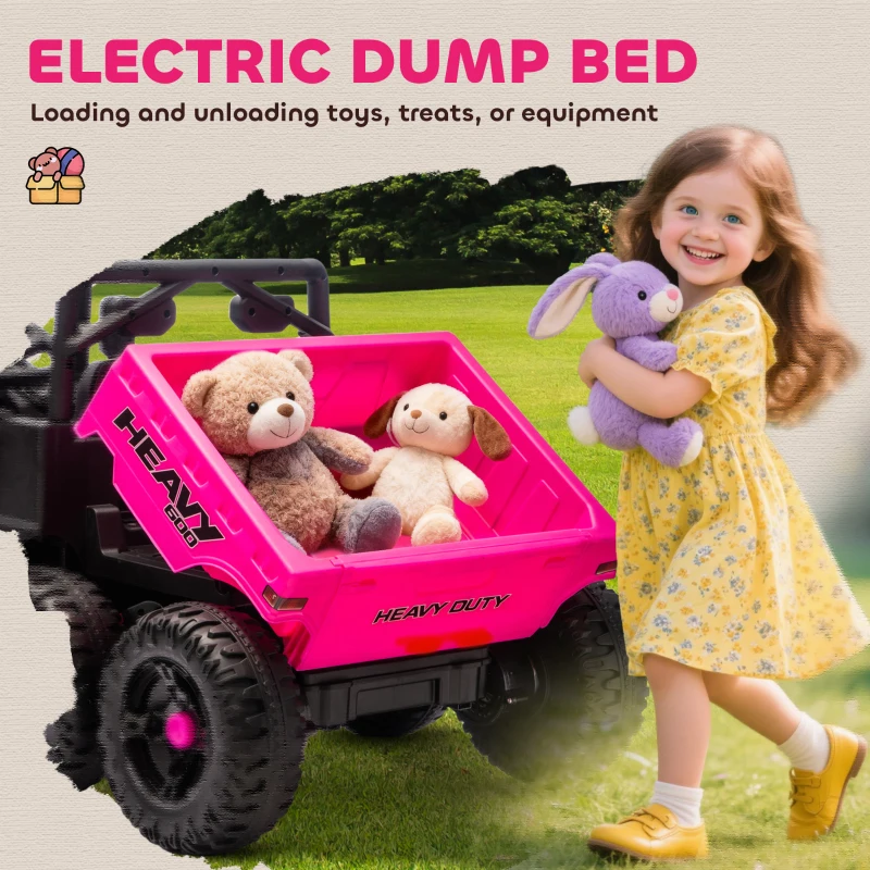Qaba 24V 4WD Kids Ride On Car with 6 Wheels Electric Ride On Car with Dump Bed, Remote for 3-6 Years, Pink