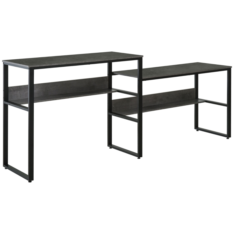 HOMCOM 86.5 Inch Two Person Desk Double Computer Table Writing Desk with Open Shelves Long Storage Workstation for Home Office Gray