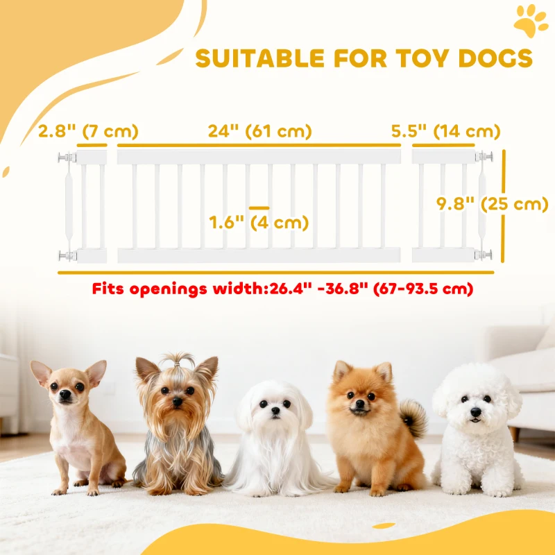 PawHut 26"-37" Dog Gate, Adjustable Pet Gate, Fits 10" Tall with 2 Extension, Pressure Mount Kit for Stairs and Doorways, White