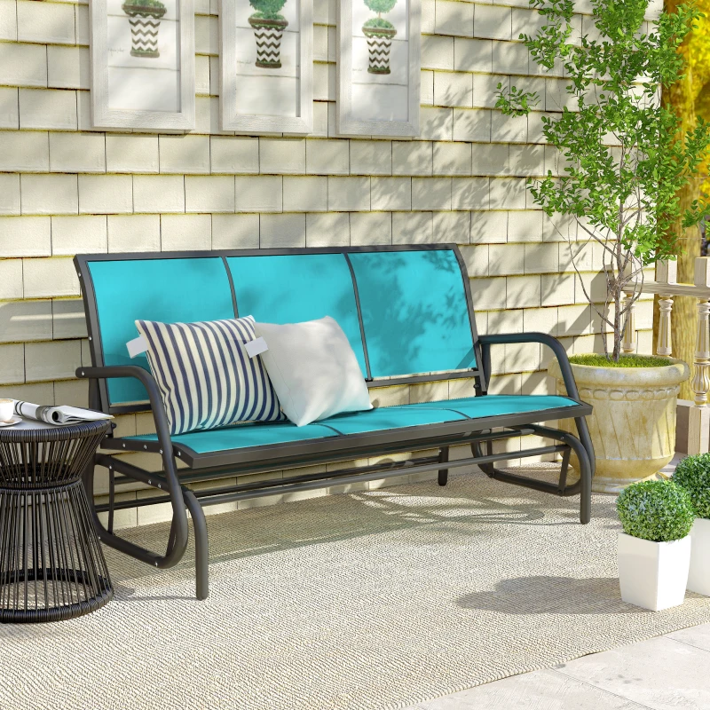 Outsunny 3-Seat Outdoor Glider Chair, Patio Rocking Chair, Steel Frame, Sling Fabric Seat for Garden, Backyard, Lawn, Blue