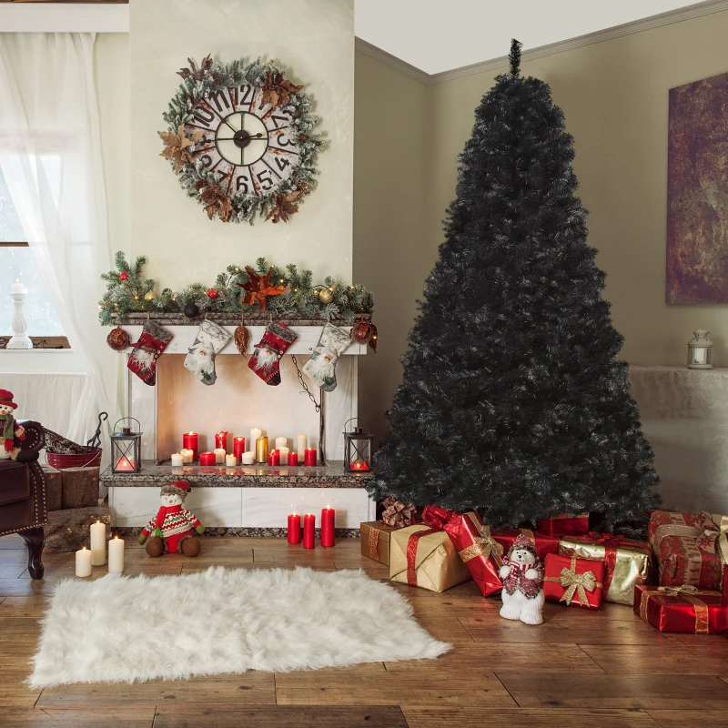 HOMCOM 7ft Artificial Christmas Tree Unlit Douglas Fir with Realistic Branches and 1346 Tips, Black Halloween Style