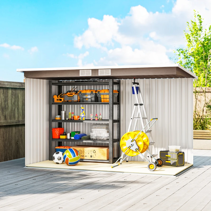 Outsunny 9' x 4' Garden Metal Storage Shed Outdoor Equipment Tool Box with Foundation Kit, Ventilation & Doors, Light Grey