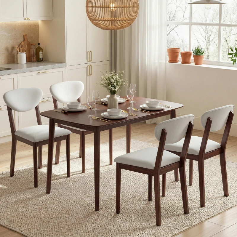 HOMCOM 5-Piece Dining Table Set for 4, Mid-Century Modern Kitchen Table and Chairs, Cream White