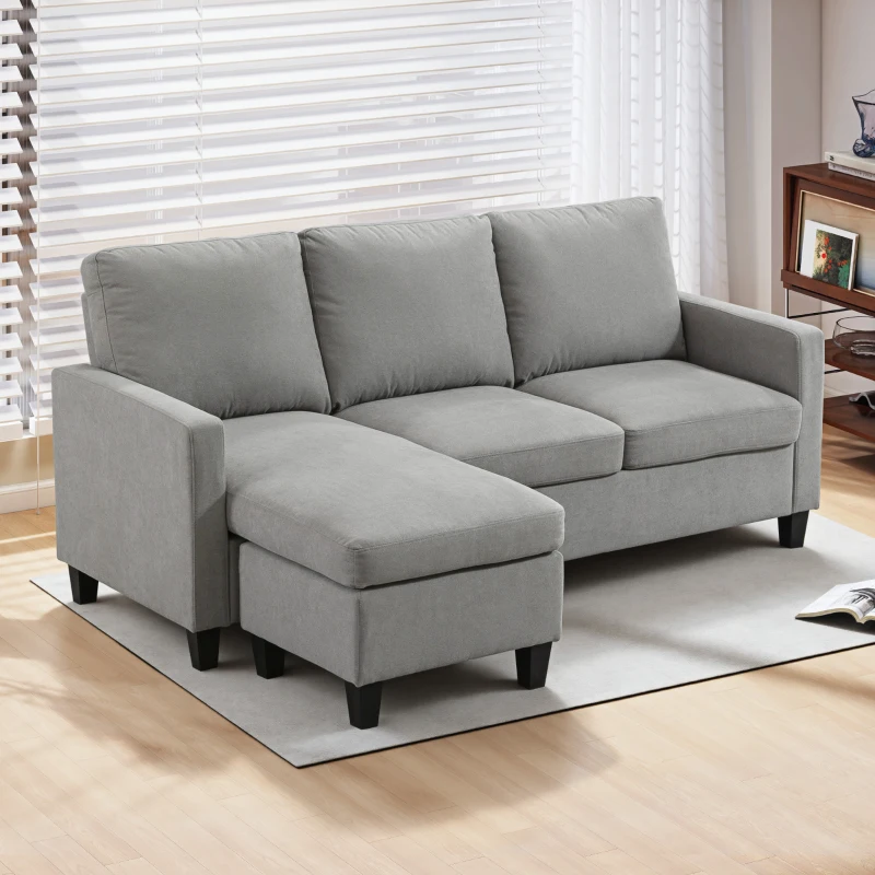 HOMCOM L-Shape Sofa, Modern Sectional Couch with Ottoman, Corner Sofa for Living Room, Light Grey