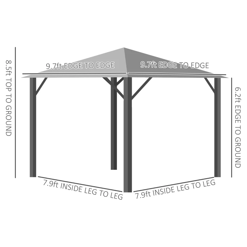 Outsunny 10' x 10' Patio Gazebo Aluminum Frame Outdoor Canopy Shelter with Sidewalls, Vented Roof for Garden, Lawn, Backyard, and Deck, Gray