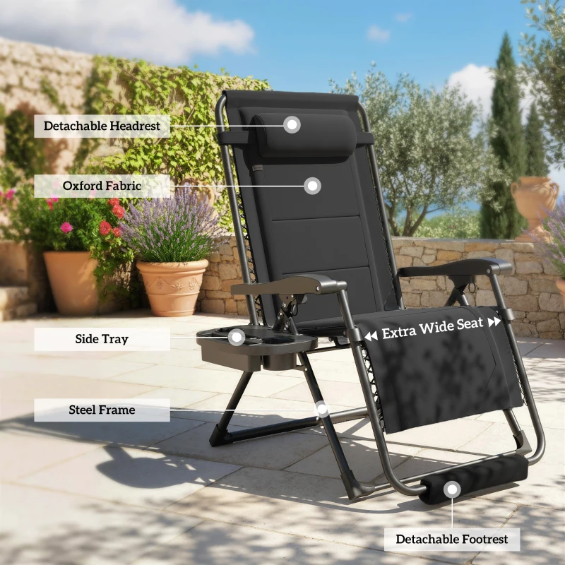 Outsunny Zero Gravity Chair, Reclining Outdoor Lounger Chair with Cup Holder, 400 LBS Capacity, Black