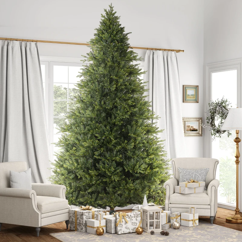 HOMCOM 12ft Hinged Artificial Christmas Tree with Foldable Stand, Easy Assembly, Xmas Tree for Home Office Holiday, Green