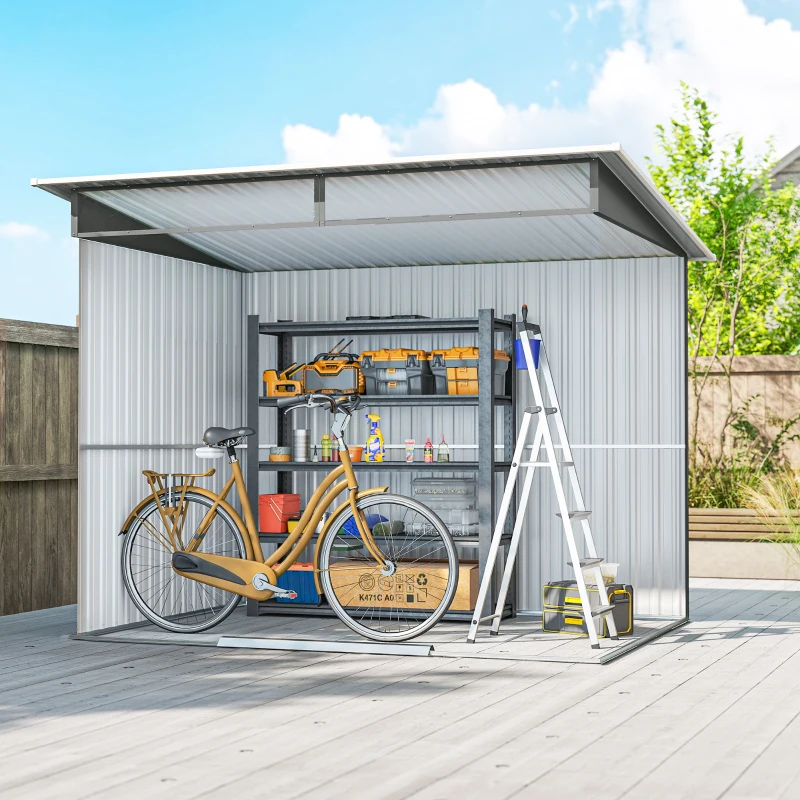 Outsunny 9' x 6.5' Outdoor Metal Garden Shed Utility Tool Storage Steel Backyard House, Dark Grey