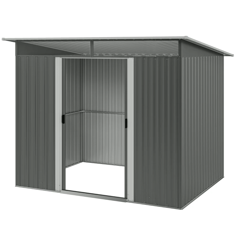 Outsunny 9' x 6.5' Outdoor Metal Garden Shed Utility Tool Storage Steel Backyard House, Dark Grey