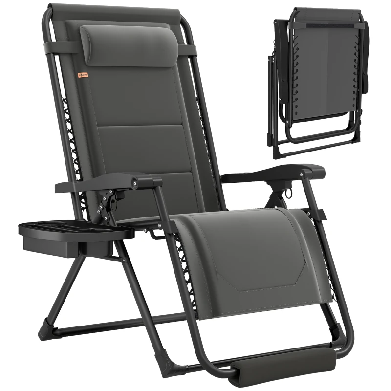 Outsunny Zero Gravity Chair, Reclining Outdoor Lounger Chair with Cup Holder, 400 LBS Capacity, Dark Grey