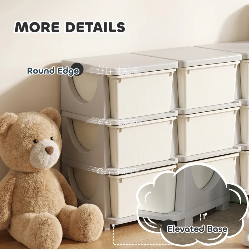 Qaba 29.5" 3 Tier Kids Storage Unit Dresser Tower w/ 9 Drawers, Cream White