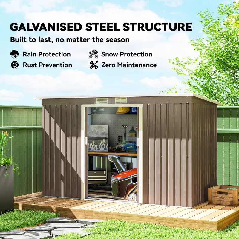 Outsunny 9' x 4' Garden Metal Storage Shed Outdoor Equipment Tool Box with Foundation Kit, Ventilation & Doors, Light Grey