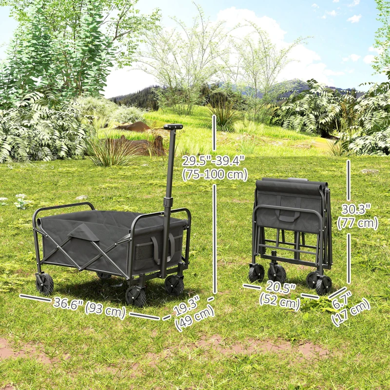 Outsunny Collapsible Folding Garden Cart, Heavy Duty Lawn Wagon with Universal Wheels and Adjustable Handle, Grey
