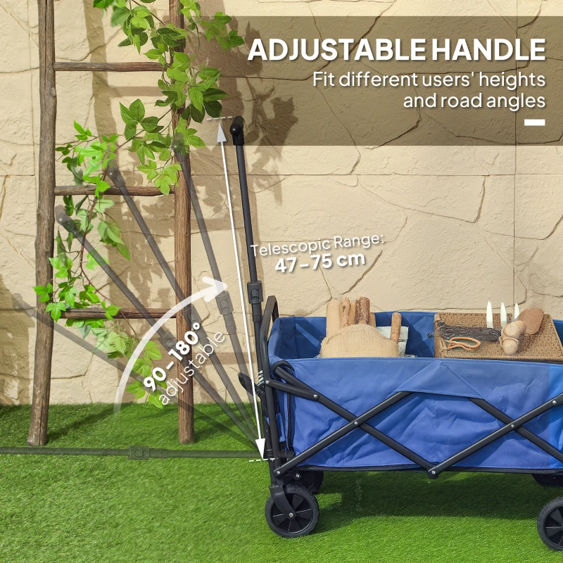 Outsunny Collapsible Folding Garden Cart, Heavy Duty Lawn Wagon with Universal Wheels and Adjustable Handle, Blue