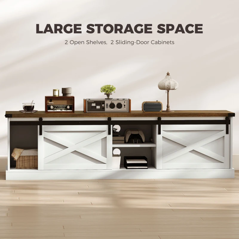 HOMCOM TV Stand for TVs up to 65 Inch, Entertainment Center with Shelves, Cabinets, Sliding Barn Doors, Thick Top, White