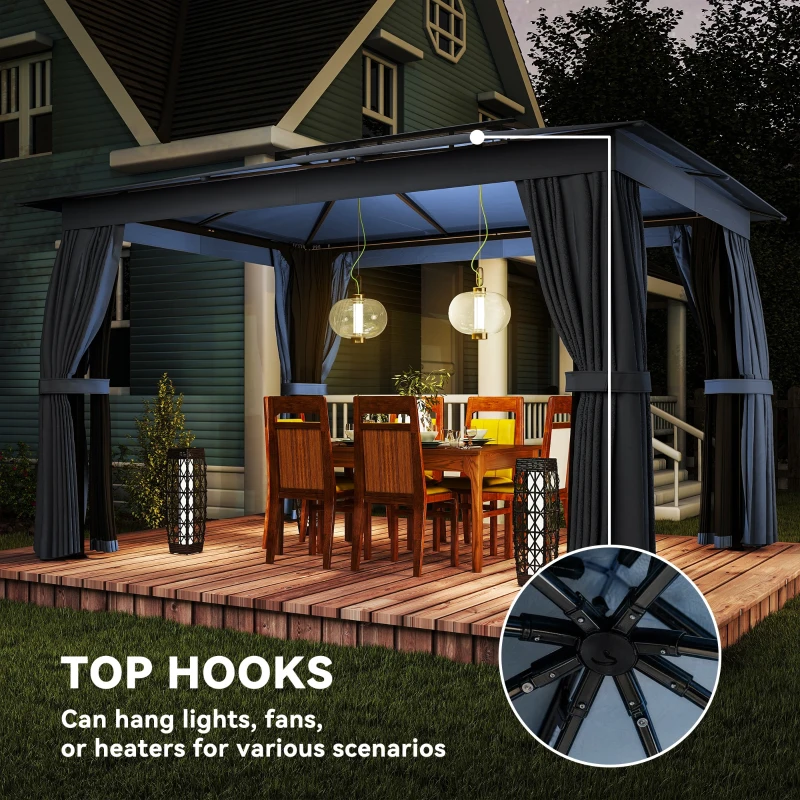 Outsunny 10' x 12' Outdoor Patio Gazebo, Soft Top Gazebo Canopy Shelter with Curtains, Netting, Steel Frame, Hooks, Blue