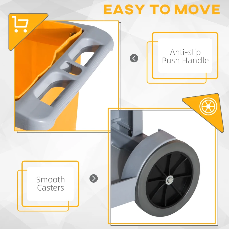 HOMCOM Janitorial Cart with 3 Shelves, Cleaning Cart on Wheels with Rubbish Bag and Mop Holders for Hotel, Housekeeping, Grey