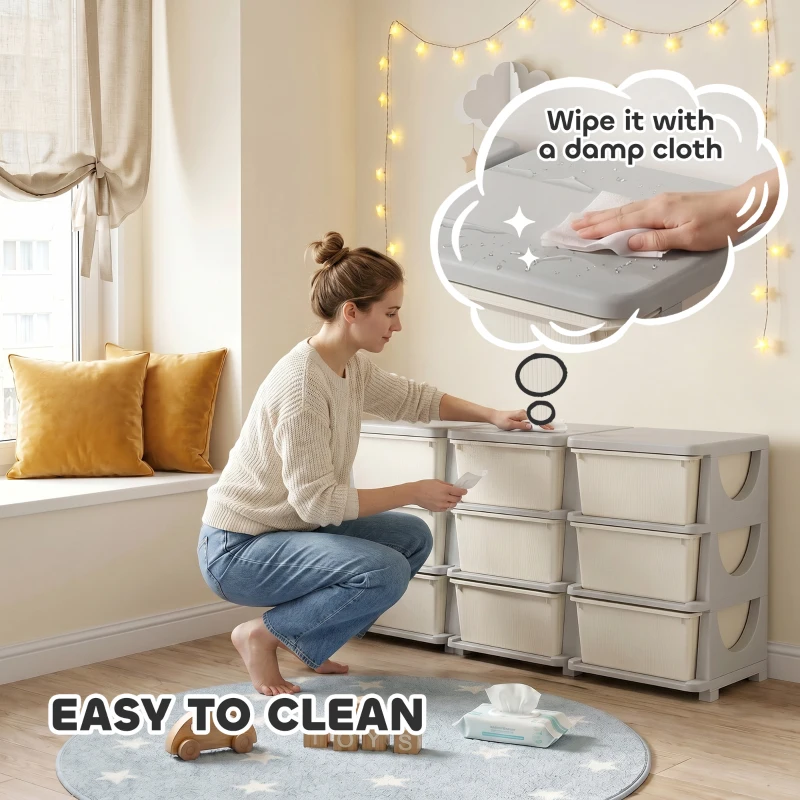 Qaba 29.5" 3 Tier Kids Storage Unit Dresser Tower w/ 9 Drawers, Cream White