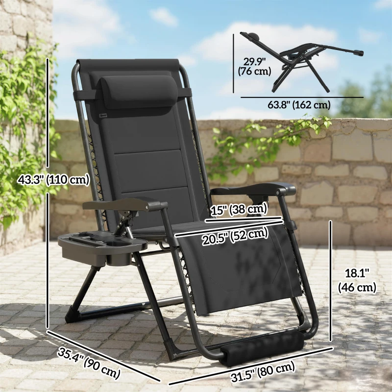 Outsunny Zero Gravity Chair, Reclining Outdoor Lounger Chair with Cup Holder, 400 LBS Capacity, Black