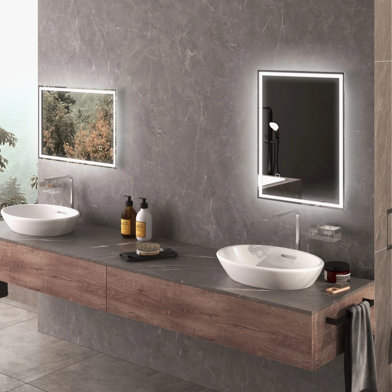 HOMCOM 32" x 24" Bathroom Mirror with LED Lights, Dimmable Makeup Mirror, Vanity Mirror with 3 Colors, Smart Touch