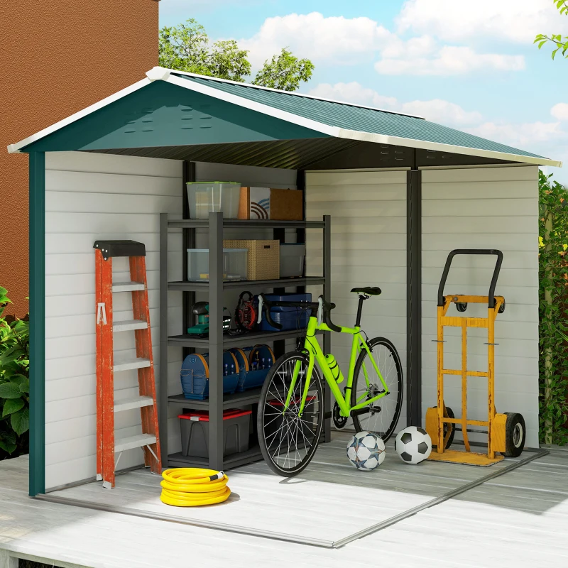Outsunny 9' x 6' Garden Shed, Outdoor Storage Patio Shed w/ Sloped Roof, Lockable Door for Patio Lawn, Green