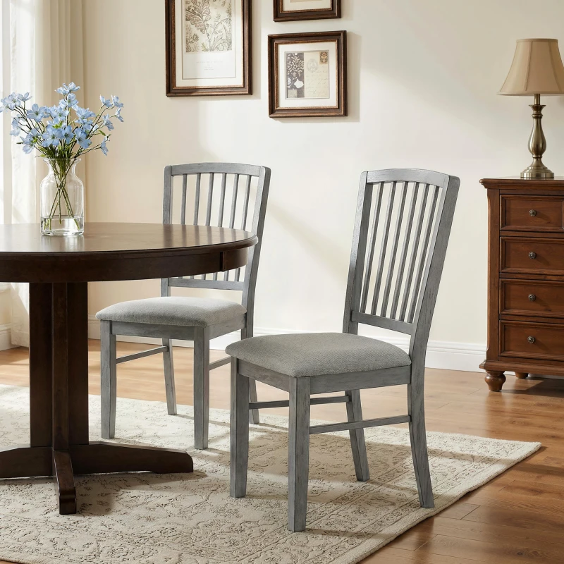HOMCOM Dining Chairs Upholstered Kitchen Chairs with Rubberwood Legs Set of 2, Rustic Gray
