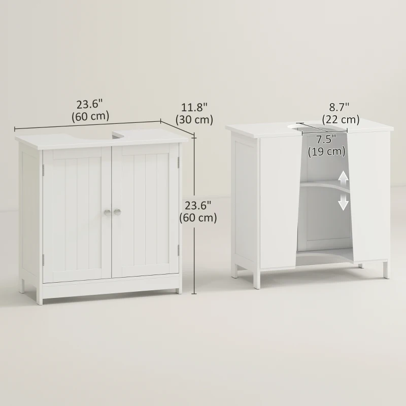 HOMCOM Bathroom Vanity, 24" Pedestal Sink Bathroom Vanity Furniture with 2 Doors and Shelf, White