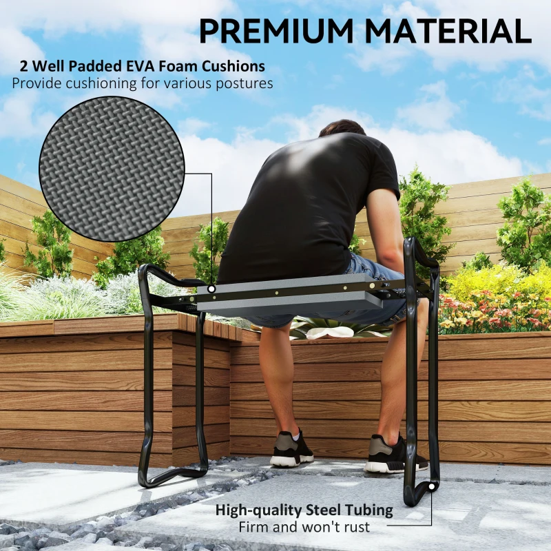 Outsunny Garden Kneeler and Seat Stool, Folding Gardening Stool Kneeling Chair with Thicken Pad and Handles