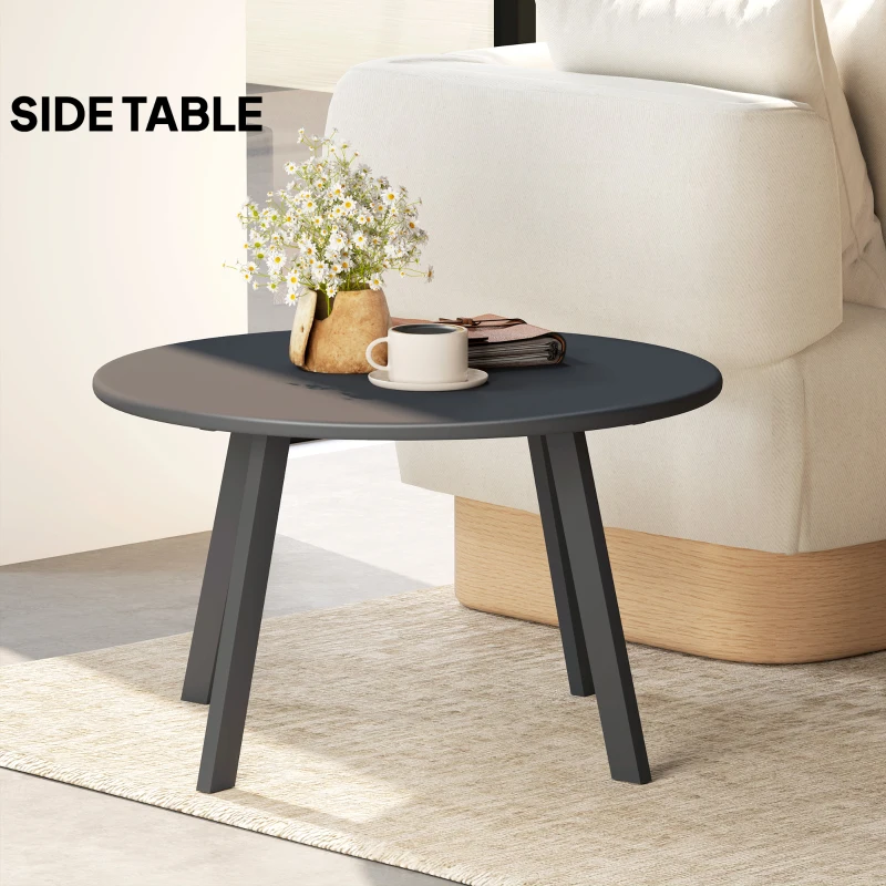 Outsunny Round Outdoor Side Table, Patio Coffee Table with Metal Frame and Non-Slip Foot Pads, Charcoal Grey