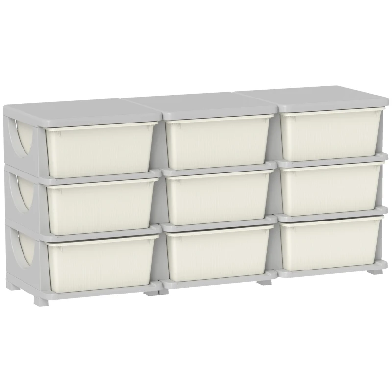 Qaba 29.5" 3 Tier Kids Storage Unit Dresser Tower w/ 9 Drawers, Cream White