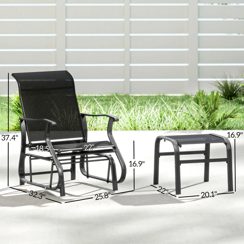 Outsunny Outdoor Glider with Ottoman, Patio Glider Chair Set with High Back, Wide Seat for Porch, Garden, Backyard, Black