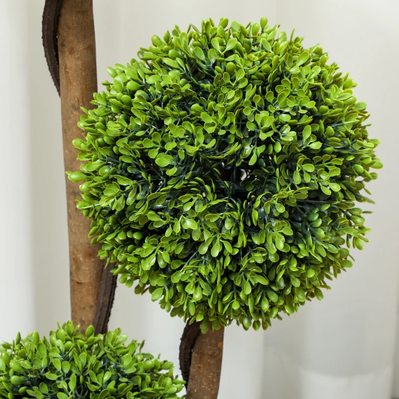 HOMCOM 35 Inch 2 Pack Potted Fake Plant, Artificial Boxwood Topiary Trees, Triple Ball Tree for Indoor and Outdoor, Light Green