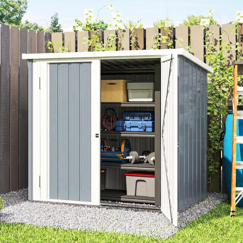 Outsunny 5' x 3' Metal Garden Storage Shed, Tool House with Double Doors for Backyard, Patio, Lawn