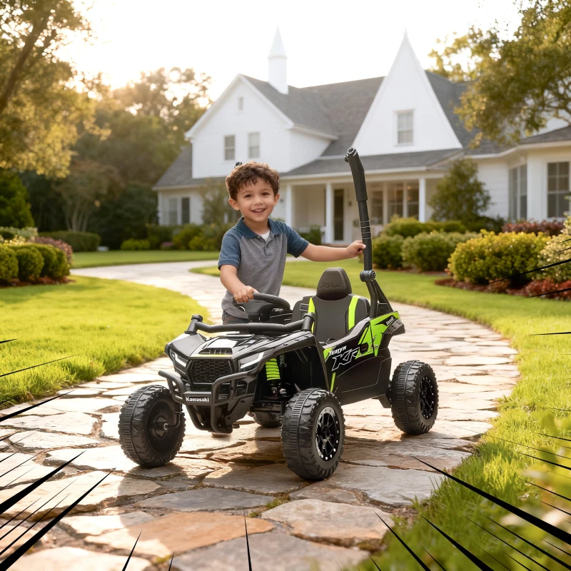 Qaba 12V Ride on Truck, Licensed KAWASAKI TERYX KRX 2WD Kids Electric Car with Rear Suspension for 3-8 Years, Black