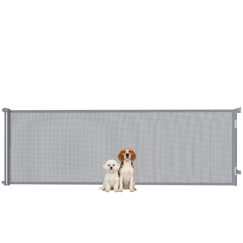 PawHut Retractable Dog Gate, 41" Tall,  Extends to 122" Wide, Mesh Pet Gate with Single Hand Operation, for Stairs, Doorways
