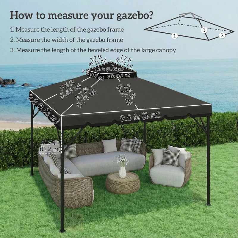 Outsunny 10' x 10' Gazebo Canopy Replacement, Double-Tier Outdoor Gazebo Cover Top Roof, TOP ONLY, Light Grey/Dark Grey