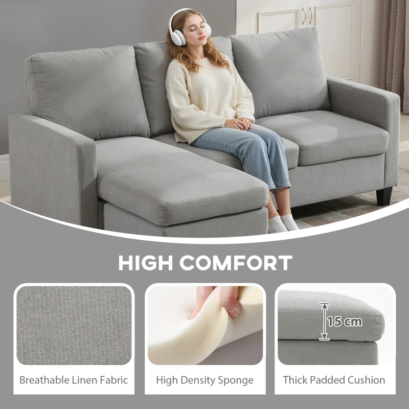 HOMCOM L-Shape Sofa, Modern Sectional Couch with Ottoman, Corner Sofa for Living Room, Light Grey
