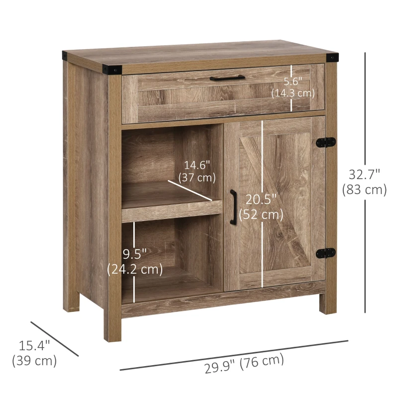 HOMCOM Rustic Barn Door Storage Cabinet Modern Farmhouse Buffet Sideboard for Kitchen and Dining Room, Light Oak