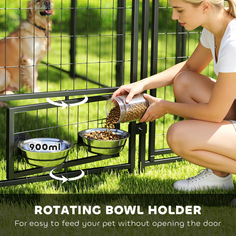 PawHut 8' x 4' x 6' Outdoor Dog Kennel, Dog Kennel Outside Run with 360° Rotating Bowls, Waterproof & UV Resistant Cover Green
