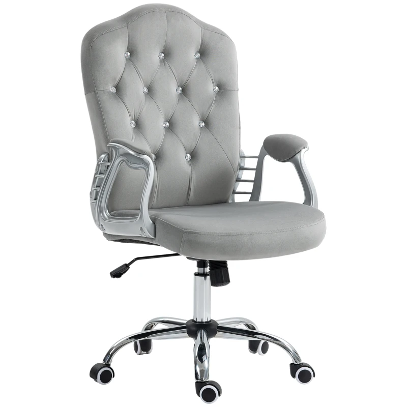 Vinsetto Velvet Office Chair Desk Chair with 360 Degree Swivel Wheels Adjustable Height Tilt Function Light Gray
