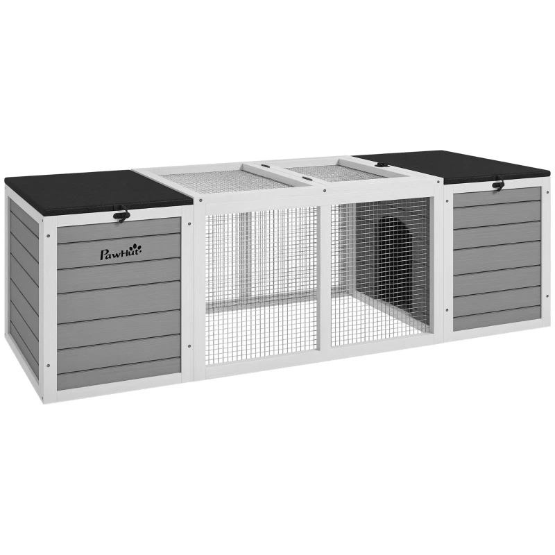 PawHut 55" Rabbit Hutch, Outdoor Rabbit Cage w/ Openable Asphalt Roofs, Gray