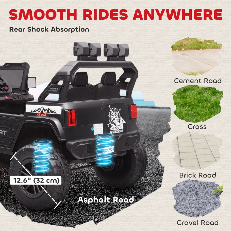 Qaba Ride on Truck Car with 2-Seater, 24V Electric Car with 4 Motors, Remote Control, Spring Suspension for 3-8 Years, Black